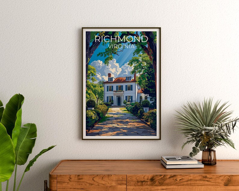 Richmond Travel Print, Virginia Poster, White House Wall Art, East Coast Illustration, Richmond Poster, Home Decor, Birthday Gift