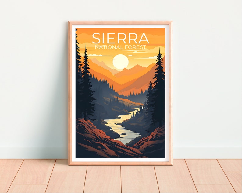 Sierra National Forest Travel Poster, California Wall Art, California Print, Sierra National Forest Poster, California Poster, Nature Poster