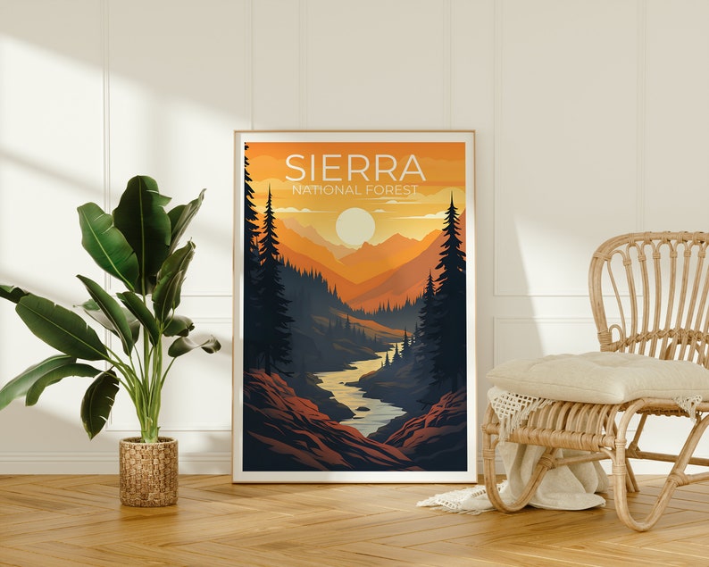 Sierra National Forest Travel Poster, California Wall Art, California Print, Sierra National Forest Poster, California Poster, Nature Poster