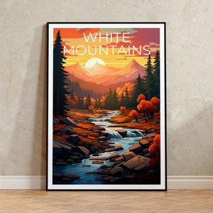 Affiche des Montagnes Blanches, Impression des Montagnes Blanches, Art du New Hampshire, Impression du New Hampshire, Affiche de voyage des Montagnes Blanches, Affiche de montagne