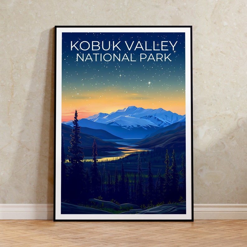 Affiche du parc national de Kobuk Valley, impression de Kobuk Valley, affiche d'Alaska, impression d'Alaska, affiche de voyage de Kobuk Valley, affiche de montagne