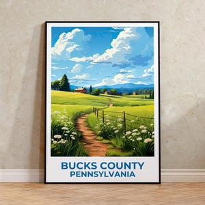 Bucks County Travel Print, Pennsylvania Poster, Rural Wall Art, Countryside Illustration, Bucks County Poster, Home Decor, Birthday Gift