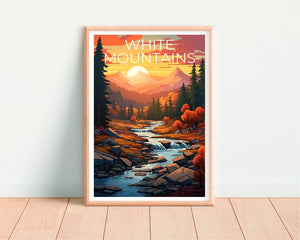 Affiche des Montagnes Blanches, Impression des Montagnes Blanches, Art du New Hampshire, Impression du New Hampshire, Affiche de voyage des Montagnes Blanches, Affiche de montagne