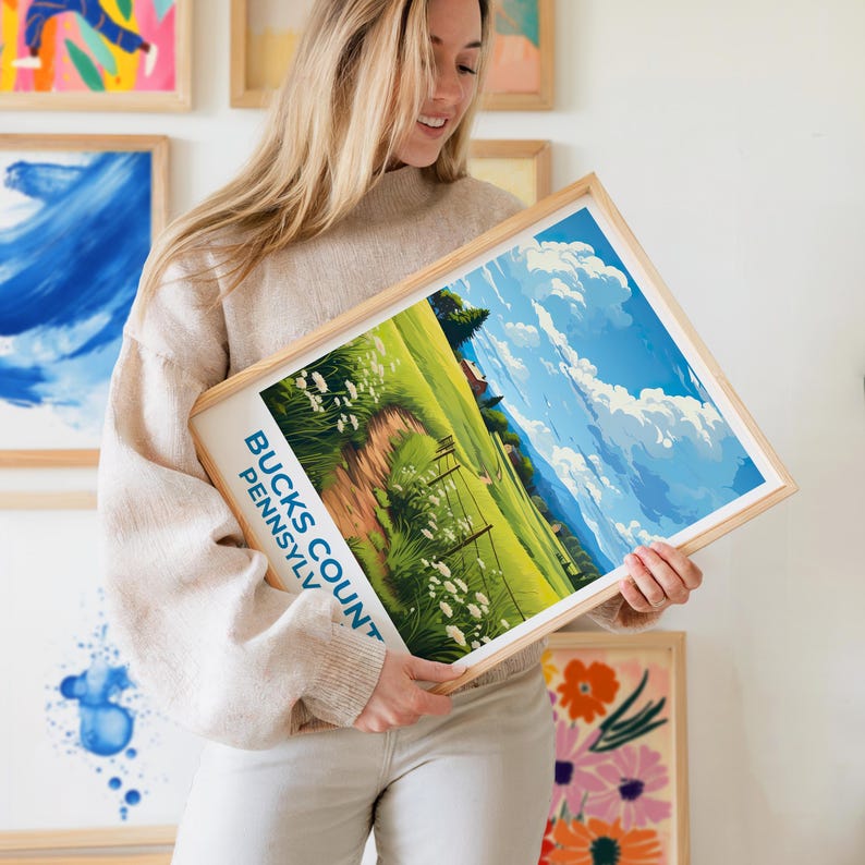 Bucks County Travel Print, Pennsylvania Poster, Rural Wall Art, Countryside Illustration, Bucks County Poster, Home Decor, Birthday Gift