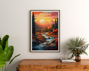 Affiche des Montagnes Blanches, Impression des Montagnes Blanches, Art du New Hampshire, Impression du New Hampshire, Affiche de voyage des Montagnes Blanches, Affiche de montagne