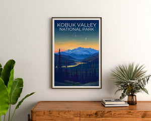 Affiche du parc national de Kobuk Valley, impression de Kobuk Valley, affiche d'Alaska, impression d'Alaska, affiche de voyage de Kobuk Valley, affiche de montagne