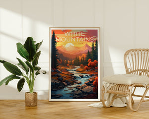 Affiche des Montagnes Blanches, Impression des Montagnes Blanches, Art du New Hampshire, Impression du New Hampshire, Affiche de voyage des Montagnes Blanches, Affiche de montagne