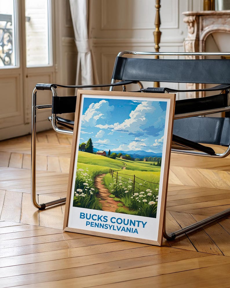 Bucks County Travel Print, Pennsylvania Poster, Rural Wall Art, Countryside Illustration, Bucks County Poster, Home Decor, Birthday Gift