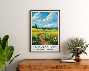 Bucks County Travel Print, Pennsylvania Poster, Rural Wall Art, Countryside Illustration, Bucks County Poster, Home Decor, Birthday Gift