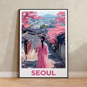 Seoul Travel Print, South Korea Poster, Seoul City Wall Art, Hanbok Illustration, Seoul Poster, Home Decor, Birthday Gift