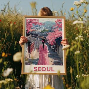 Seoul Travel Print, South Korea Poster, Seoul City Wall Art, Hanbok Illustration, Seoul Poster, Home Decor, Birthday Gift