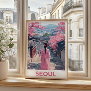 Seoul Travel Print, South Korea Poster, Seoul City Wall Art, Hanbok Illustration, Seoul Poster, Home Decor, Birthday Gift
