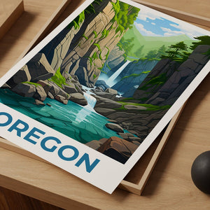 Oregon Poster, Oregon Druck, Oneonta Gorge Poster, Oneonta Gorge Druck, Oregon Reiseposter, Wasserfall Kunst, Oregon Kunst