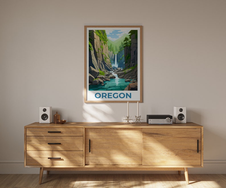 Oregon Poster, Oregon Druck, Oneonta Gorge Poster, Oneonta Gorge Druck, Oregon Reiseposter, Wasserfall Kunst, Oregon Kunst