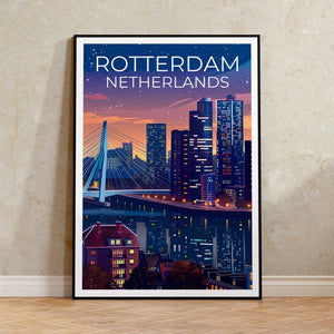 Rotterdam Poster, Rotterdam Print, Netherlands Art, Netherlands Print, Rotterdam Travel Poster, Erasmasbrug Poster, Rotterdam Wall Art