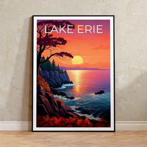 Affiche de voyage sur le lac Érié, art mural des Grands Lacs, impression des Grands Lacs, affiche du lac Érié, impression du lac Érié