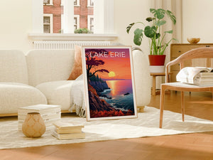 Affiche de voyage sur le lac Érié, art mural des Grands Lacs, impression des Grands Lacs, affiche du lac Érié, impression du lac Érié