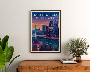 Rotterdam Poster, Rotterdam Print, Netherlands Art, Netherlands Print, Rotterdam Travel Poster, Erasmasbrug Poster, Rotterdam Wall Art