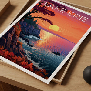 Affiche de voyage sur le lac Érié, art mural des Grands Lacs, impression des Grands Lacs, affiche du lac Érié, impression du lac Érié