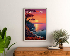 Affiche de voyage sur le lac Érié, art mural des Grands Lacs, impression des Grands Lacs, affiche du lac Érié, impression du lac Érié