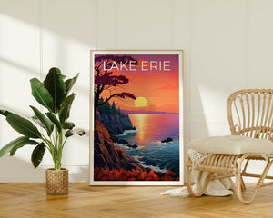 Affiche de voyage sur le lac Érié, art mural des Grands Lacs, impression des Grands Lacs, affiche du lac Érié, impression du lac Érié