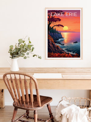 Affiche de voyage sur le lac Érié, art mural des Grands Lacs, impression des Grands Lacs, affiche du lac Érié, impression du lac Érié