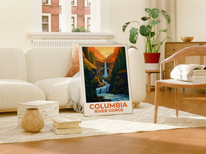 Affiche de voyage sur les gorges du fleuve Columbia, art mural de Washington, impression de l'Oregon, affiche des chutes de Multnomah, impression des chutes de Multnomah