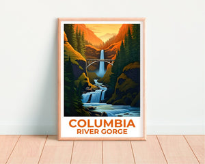 Affiche de voyage sur les gorges du fleuve Columbia, art mural de Washington, impression de l'Oregon, affiche des chutes de Multnomah, impression des chutes de Multnomah
