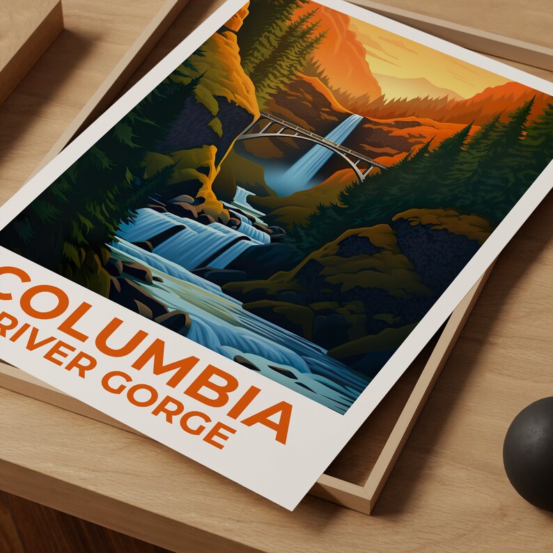 Affiche de voyage sur les gorges du fleuve Columbia, art mural de Washington, impression de l'Oregon, affiche des chutes de Multnomah, impression des chutes de Multnomah