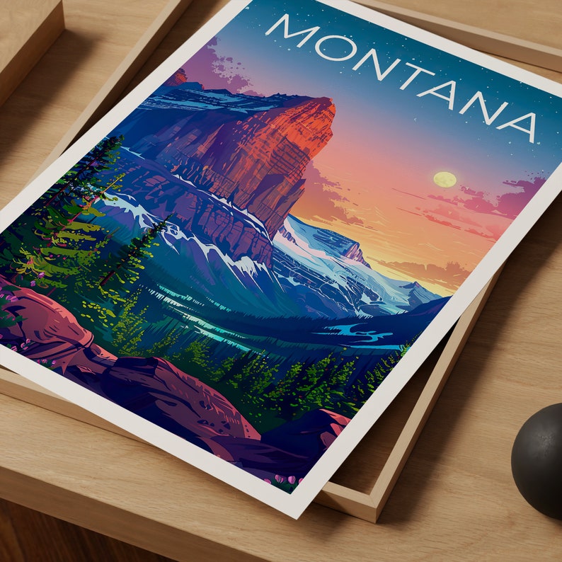 Affiche Montana, Impression Montana, Affiche de montagne, Impression de montagne, Affiche de voyage Montana, Affiche de forêt, Art Montana