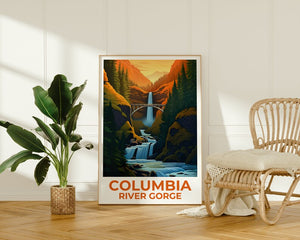 Affiche de voyage sur les gorges du fleuve Columbia, art mural de Washington, impression de l'Oregon, affiche des chutes de Multnomah, impression des chutes de Multnomah