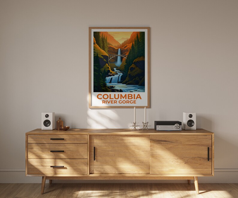 Affiche de voyage sur les gorges du fleuve Columbia, art mural de Washington, impression de l'Oregon, affiche des chutes de Multnomah, impression des chutes de Multnomah