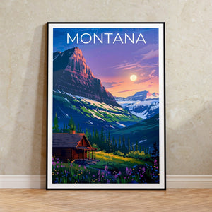 Affiche Montana, Impression Montana, Affiche de montagne, Impression de montagne, Affiche de voyage Montana, Affiche de cabane en rondins, Art Montana