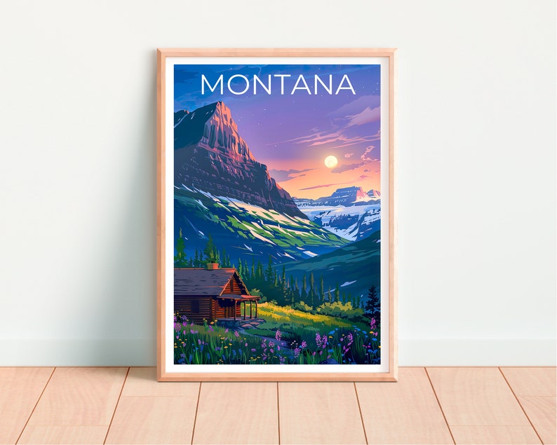 Affiche Montana, Impression Montana, Affiche de montagne, Impression de montagne, Affiche de voyage Montana, Affiche de cabane en rondins, Art Montana