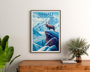 Denali Travel Print Alaska Poster Mountain Wall Art Snow Illustration Winter Landscape Poster Home Decor Birthday Gift