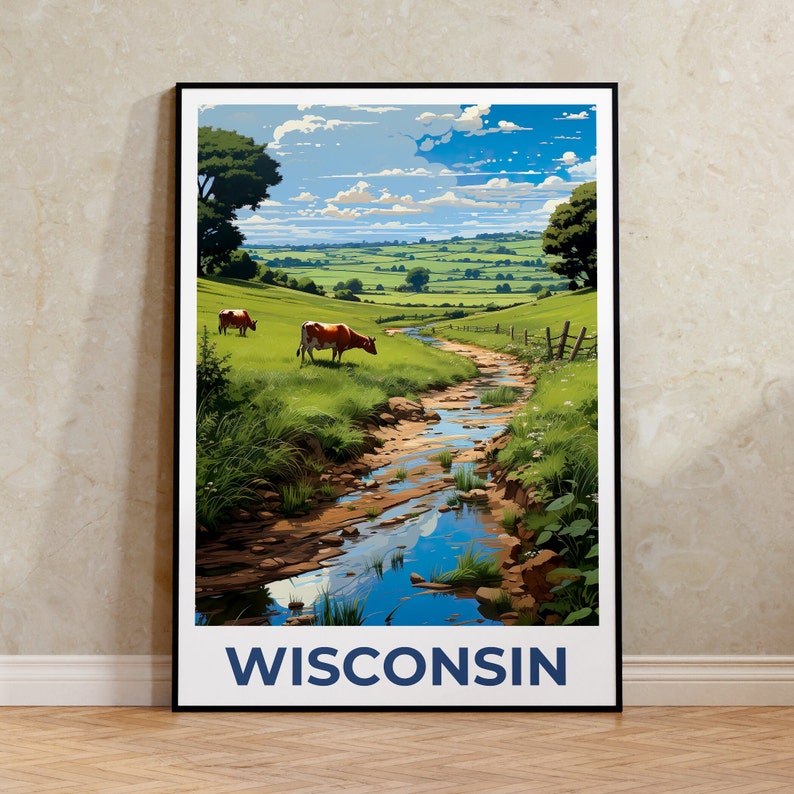 Wisconsin Poster, Wisconsin Print, Cows Poster, Cows Print, Wisconsin Travel Poster, Cows Art, Wisconsin Art