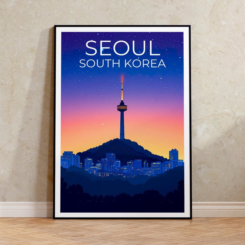 Seoul Poster, South Korea Travel Print, Asia Art, Namsam Tower Illustration, Landscape Poster, Scenic Wall Art, Home Decor, Birthday Gift