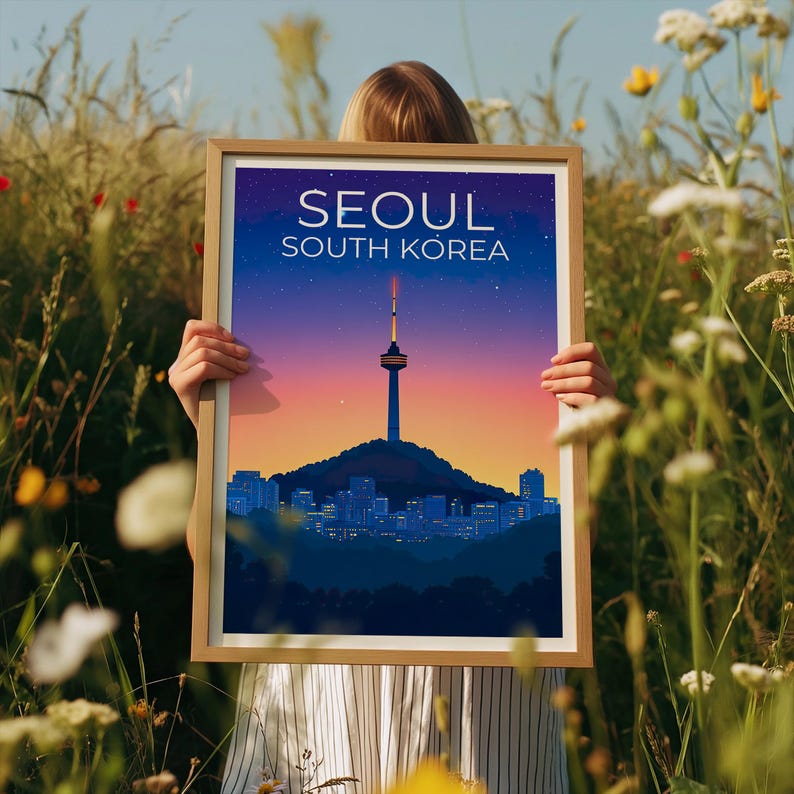 Seoul Poster, South Korea Travel Print, Asia Art, Namsam Tower Illustration, Landscape Poster, Scenic Wall Art, Home Decor, Birthday Gift