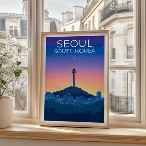 Seoul Poster, South Korea Travel Print, Asia Art, Namsam Tower Illustration, Landscape Poster, Scenic Wall Art, Home Decor, Birthday Gift