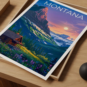 Affiche Montana, Impression Montana, Affiche de montagne, Impression de montagne, Affiche de voyage Montana, Affiche de cabane en rondins, Art Montana