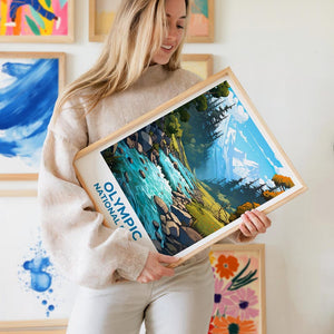 Olympic National Park Travel Print Washington State Poster Forest Wall Art Mountains Illustration Olympic Poster Home Decor Birthday Gift