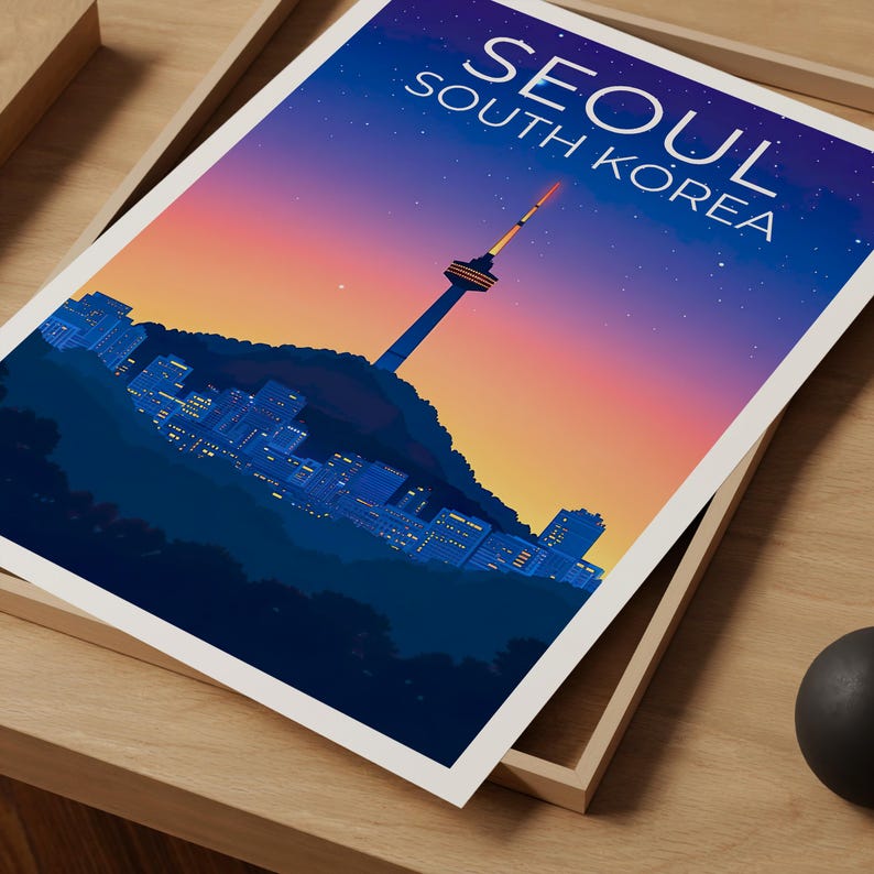 Seoul Poster, South Korea Travel Print, Asia Art, Namsam Tower Illustration, Landscape Poster, Scenic Wall Art, Home Decor, Birthday Gift