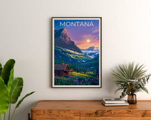 Affiche Montana, Impression Montana, Affiche de montagne, Impression de montagne, Affiche de voyage Montana, Affiche de cabane en rondins, Art Montana