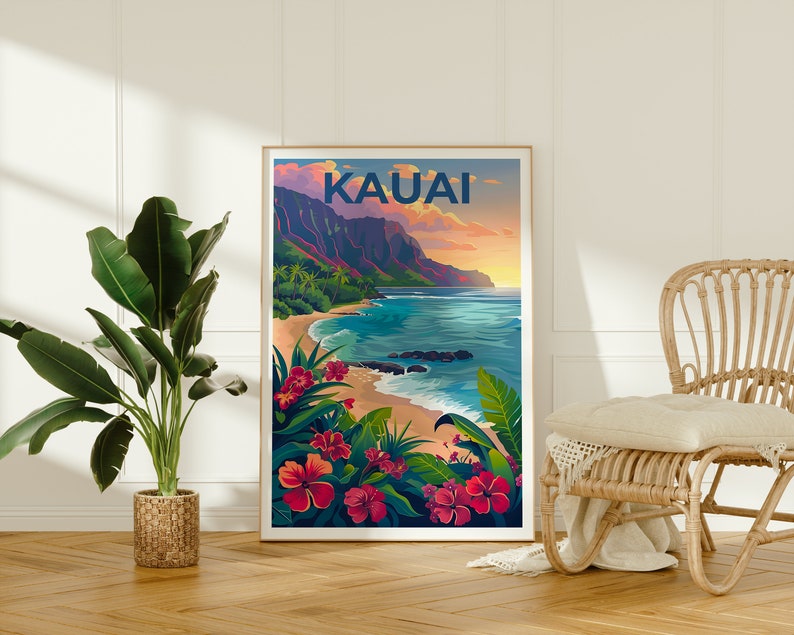 Kauai Poster, Kauai Print, Hawaii Poster, Hawaii Print, Kauai Travel Poster, Coast Art, Kauai Art