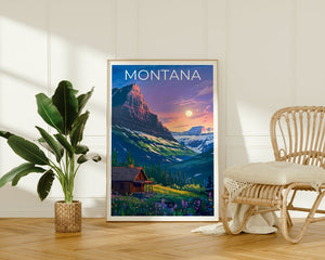 Affiche Montana, Impression Montana, Affiche de montagne, Impression de montagne, Affiche de voyage Montana, Affiche de cabane en rondins, Art Montana