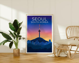 Seoul Poster, South Korea Travel Print, Asia Art, Namsam Tower Illustration, Landscape Poster, Scenic Wall Art, Home Decor, Birthday Gift
