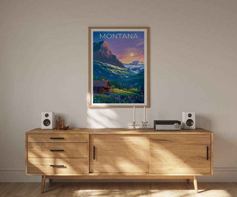 Affiche Montana, Impression Montana, Affiche de montagne, Impression de montagne, Affiche de voyage Montana, Affiche de cabane en rondins, Art Montana