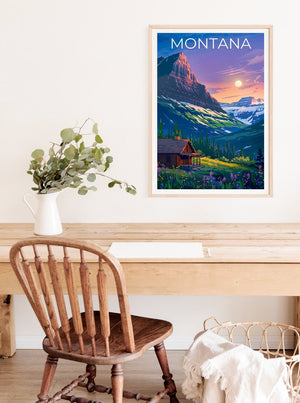 Affiche Montana, Impression Montana, Affiche de montagne, Impression de montagne, Affiche de voyage Montana, Affiche de cabane en rondins, Art Montana