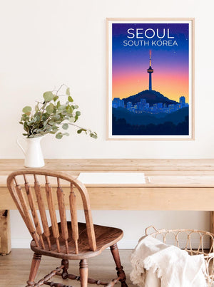 Seoul Poster, South Korea Travel Print, Asia Art, Namsam Tower Illustration, Landscape Poster, Scenic Wall Art, Home Decor, Birthday Gift