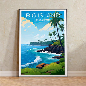 Big Island Travel Print Hawaii Poster Tropical Island Wall Art Coast Illustration Big Island Poster Home Decor Birthday Gift